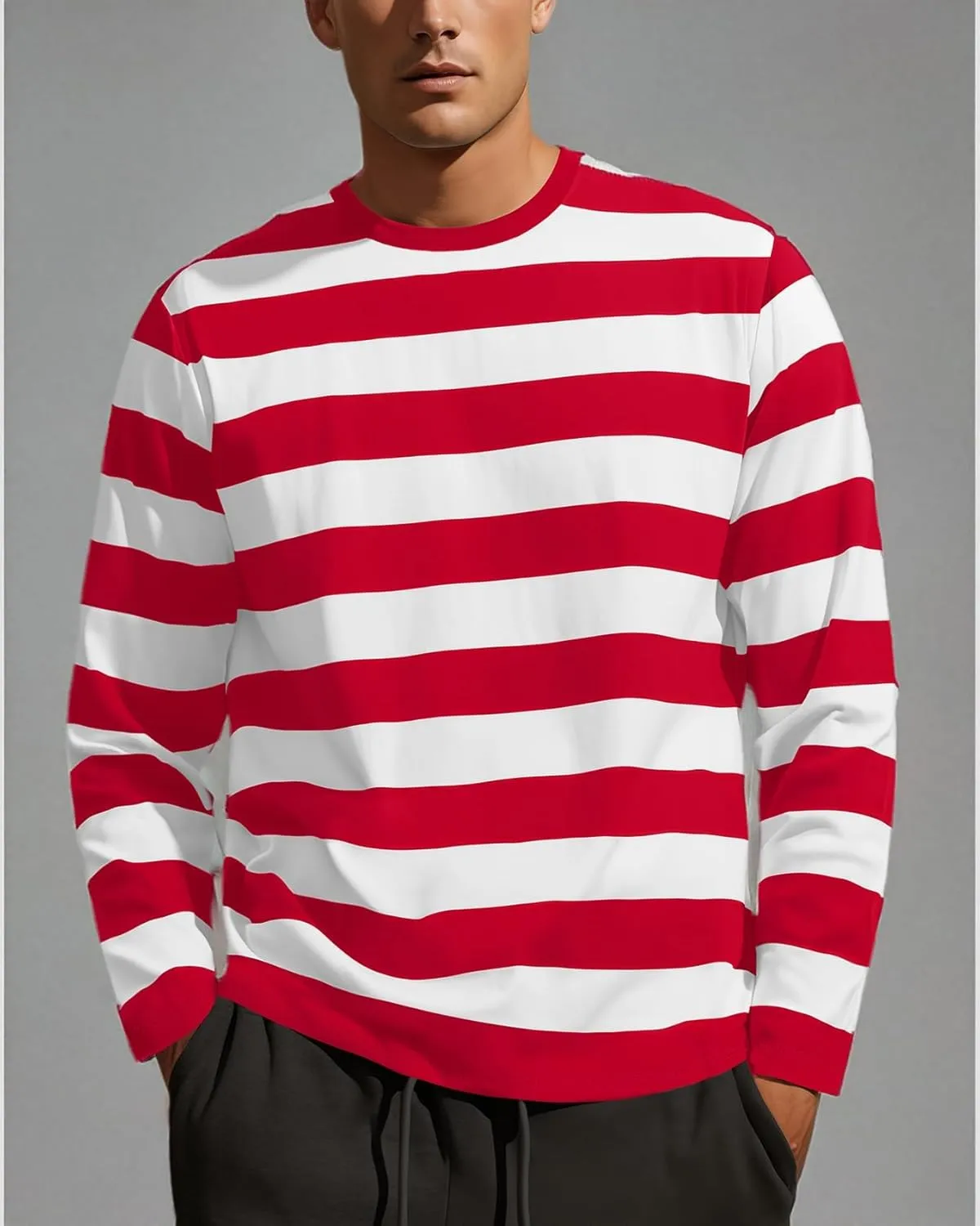 Zengjo Mens Striped T Shirt Short/Long Sleeve Crewneck Tee
