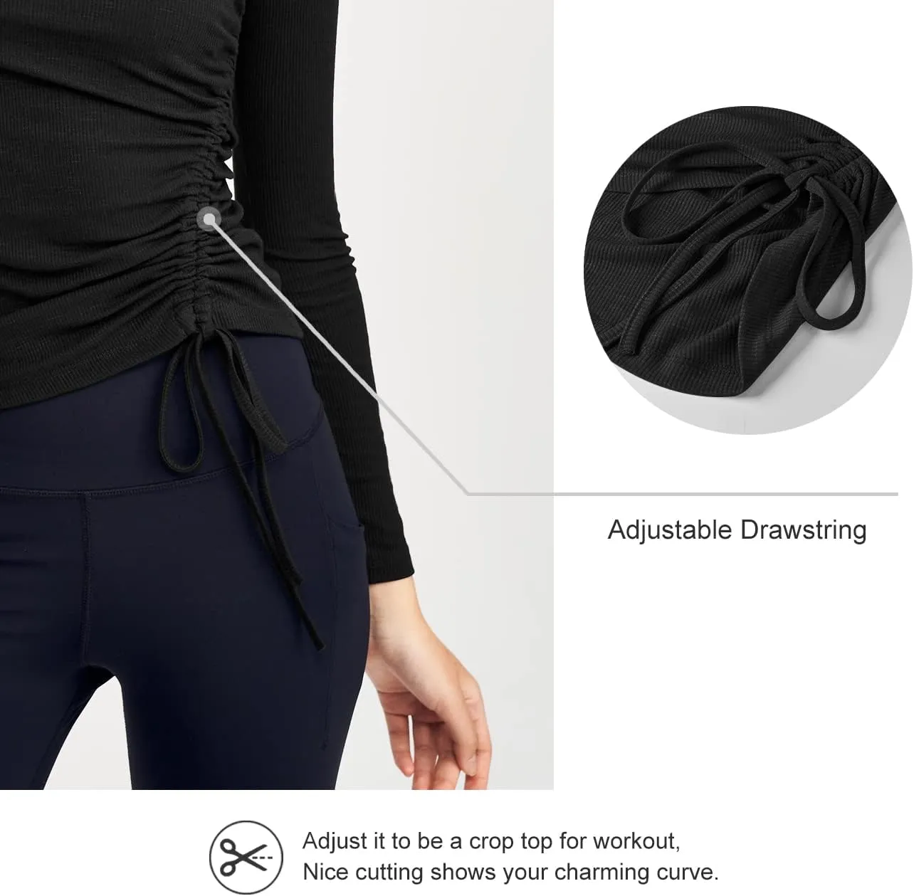 Zengjo Womens Long/Short Sleeve Workout Tops Ruched Side Yoga Atheltic Shirt Slim Fitted