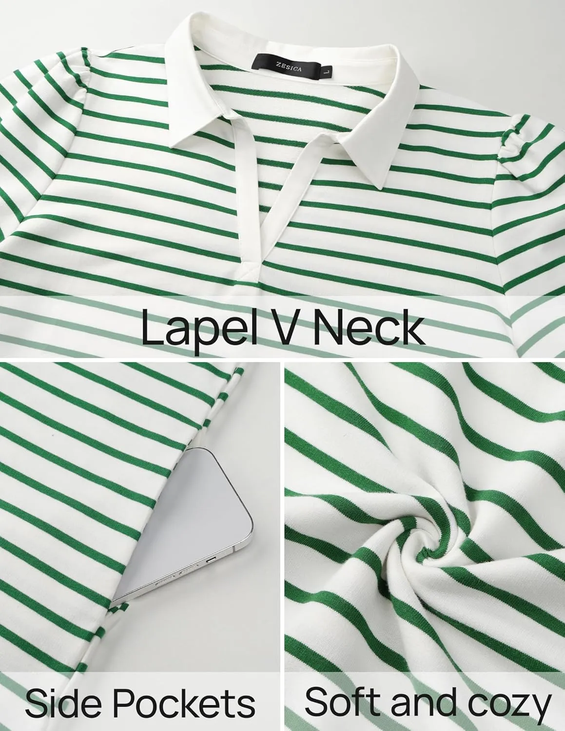 ZESICA Women's Summer Casual Striped Mini Dresses 2025 Lapel V Neck Short Sleeve Flowy A Line T Shirt Dress