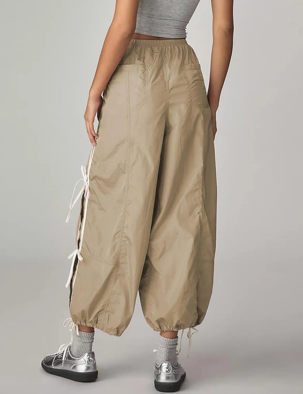 Zhiyouni Parachute Pants for Women Elastic High Waist Full Twist Hiking Cargo Pants Trousers