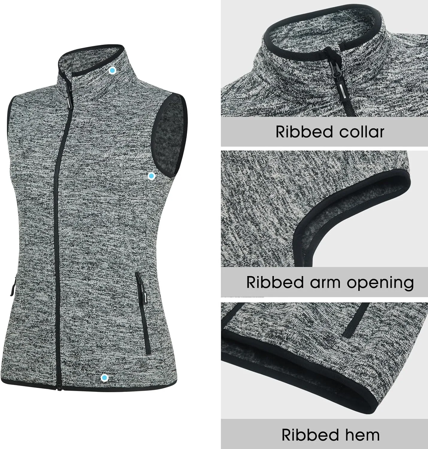 Zip Up Womens Vest with Zipper Pockets Athletic Sweater Fleece Vest Sleeveless Sweater Jacket